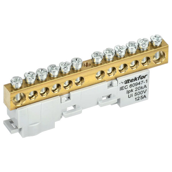 Шина ИЭК L (фаза) Tekfor 8х12-12-Ср 8х12мм 12 выводов неизолированная на держателе серый