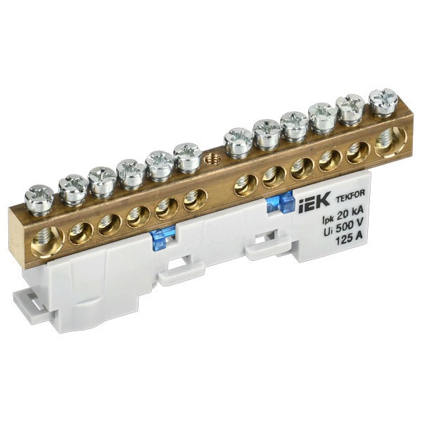 Шина ИЭК N (ноль) Tekfor 8х12-12-С 8х12мм 12 выводов неизолированная на держателе синий