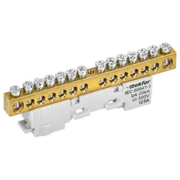 Шина ИЭК L (фаза) Tekfor 8х12-14-Ср 8х12мм 14 выводов неизолированная на держателе серый