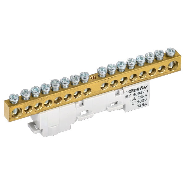 Шина ИЭК L (фаза) Tekfor 8х12-16-Ср 8х12мм 16 выводов неизолированная на держателе серый