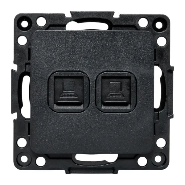 Механизм двойной компьютерной розетки EKF RJ45 кат.5 Стокгольм черный
