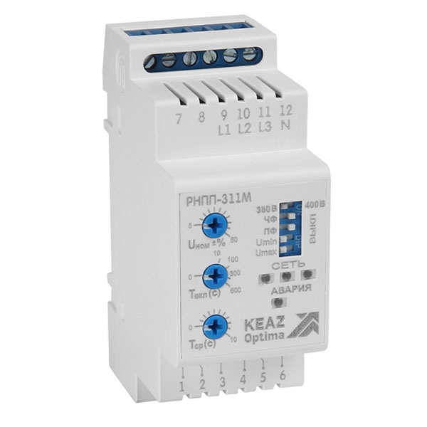 Реле напряжения, перекоса и последовательности фаз КЭАЗ OptiDin РНПП-311М 3Ф 5А питание 24В DC
