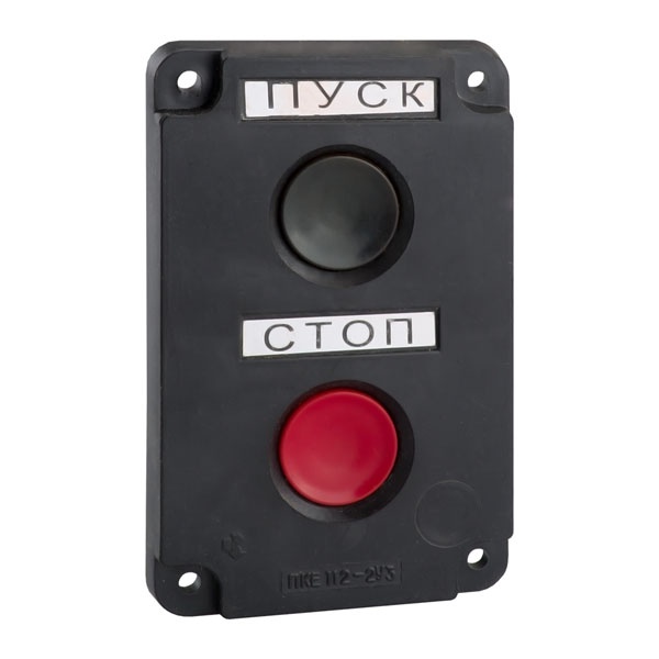 Пост 2-х кнопочный КЭАЗ встраиваемый ПКЕ-112 красная и черная кнопка НО+НЗ У2 IP54