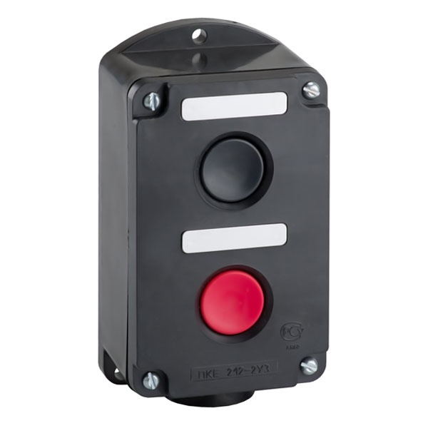 Пост 2-х кнопочный КЭАЗ накладной ПКЕ-222 красная кнопка и черная кнопка НО+НЗ У2 IP54