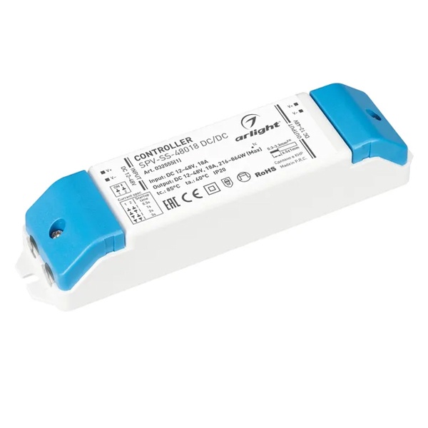 Контроллер плавного включения для светодиодной ленты Arlight SPV-SS-48018 DC/DC 12-48V 18A IP20