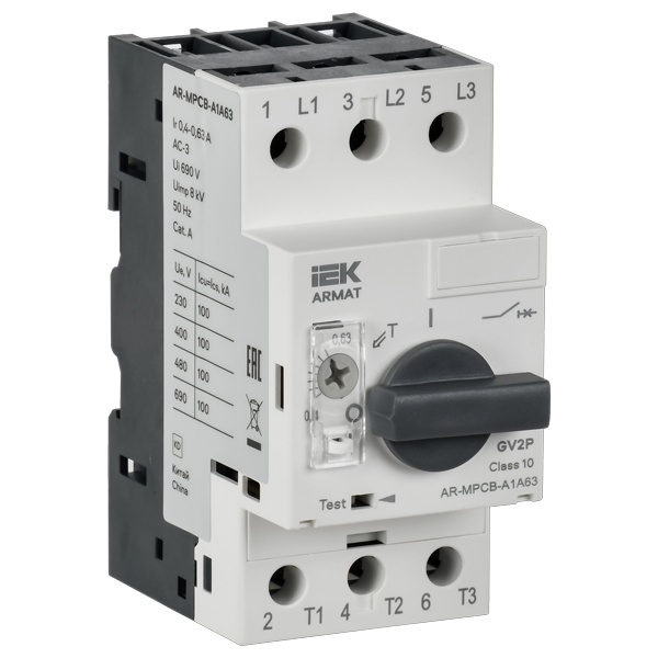 Выключатель автоматический защиты двигателя ИЭК ARMAT A1 GV2P 0.4-0.63А