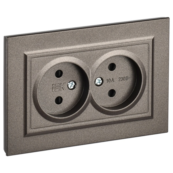Розетка ИЭК BRITE 2х2P без заземления со шторками двойная 10А бронза в сборе (РСш12-2-БрТБ)