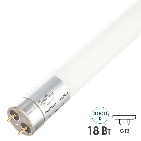 Лампа светодиодная T8 трубка Saffit SBT1218 18W 4000K 230V G13 1200mm холодный свет