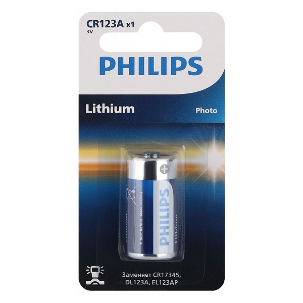 Батарейка Philips CR123A 3V (123/CR123/CR17345) литиевая CR123A/51 (упаковка 1шт) 4895229152854