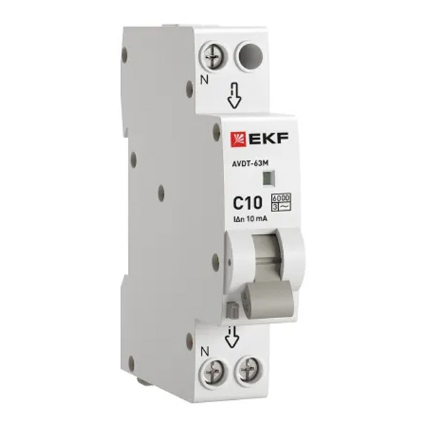 Дифавтомат EKF PROxima АВДТ-63М 1P+N C10А 10мА тип АС однофазный электронный 6кА 1 модуль (дифференциальный автомат, АВДТ)
