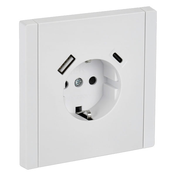 Розетка с зарядкой ИЭК FORTE&PIANO FP247 2Р+Е 16А шторки USB A+C 18Вт белый