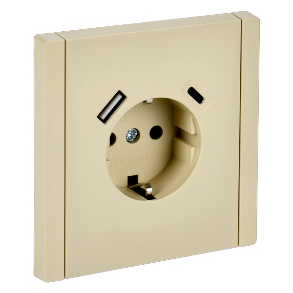 Розетка с зарядкой ИЭК FORTE&PIANO FP447 2Р+Е 16А шторки USB A+C 18Вт ваниль