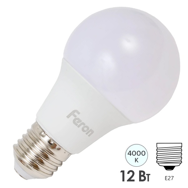 Лампа светодиодная Feron LB-931 A60 12W 4000K 230V E27 DIM холодный свет