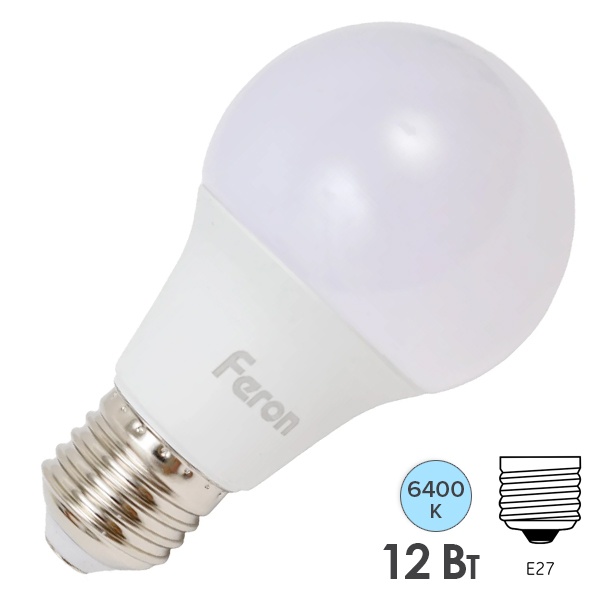 Лампа светодиодная Feron LB-931 A60 12W 6400K 230V E27 DIM дневной свет