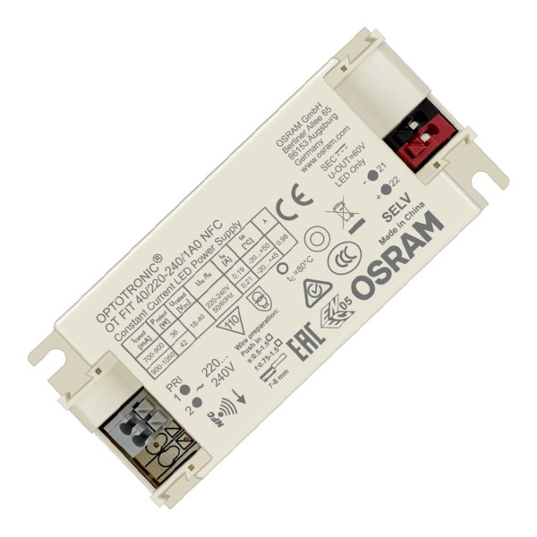 LED драйвер Osram OT FIT 40/220-240/1A0 NFC 12-42W 18-40V 700-1050мА DIP-переключатель 97x43x30mm