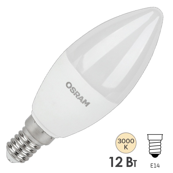 Лампа светодиодная свеча LED Value CLB100 12SW/830 (100W) 8W 3000K 220V E14 960Lm тепло-белый свет