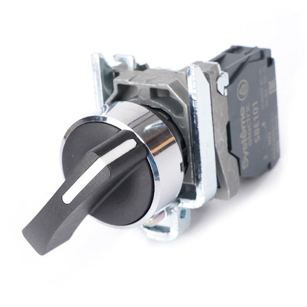 Переключатель SE в сборе SB4 22мм 2 позиции с фиксацией 1НО удлиненная ручка IP65 металл черный