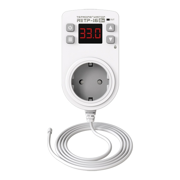 Терморегулятор Rostokelectro в розетку RE ТР-16 -50С..+125С (max 16A) длина провода датчика 2 м