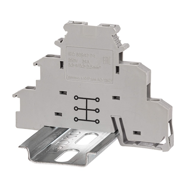 Клемма трехуровневая DKC Nuputuk 2.5 кв.мм винтовой зажим 6 точек подключения серая