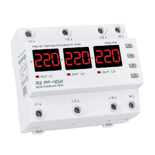 Реле переключения фаз Rostokelectro RE PF-40A (max 50A) на DIN-рейку
