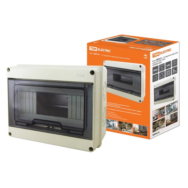 Щит навесной TDM ЩРН-П-12 (1x12) модулей пластик клеммники IP65 серый (электрический шкаф)