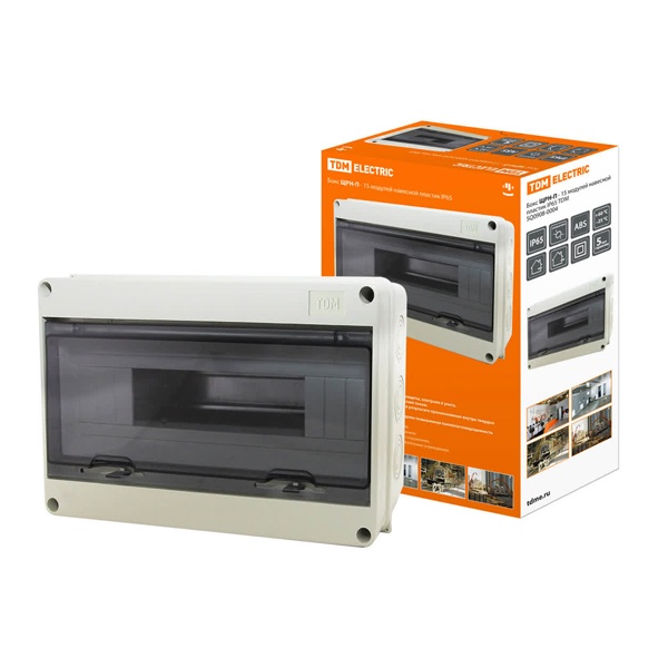 Щит навесной TDM ЩРН-П-15 (1x15) модулей пластик клеммники IP65 серый (электрический шкаф)