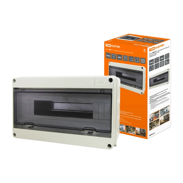 Щит навесной TDM ЩРН-П-18 (1x18) модулей пластик клеммники IP65 серый (электрический шкаф)