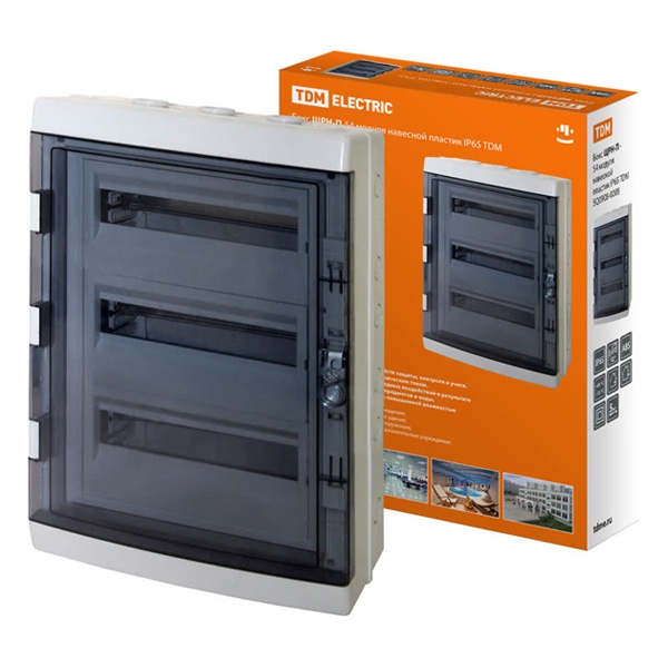 Щит навесной TDM ЩРН-П-54 (3x18) модулей пластик клеммники IP65 серый (электрический шкаф)
