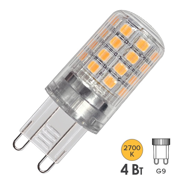 Лампа светодиодная капсула Osram LSPIN 4W/827 2700K 220V G9 450Lm d18x49mm теплый свет
