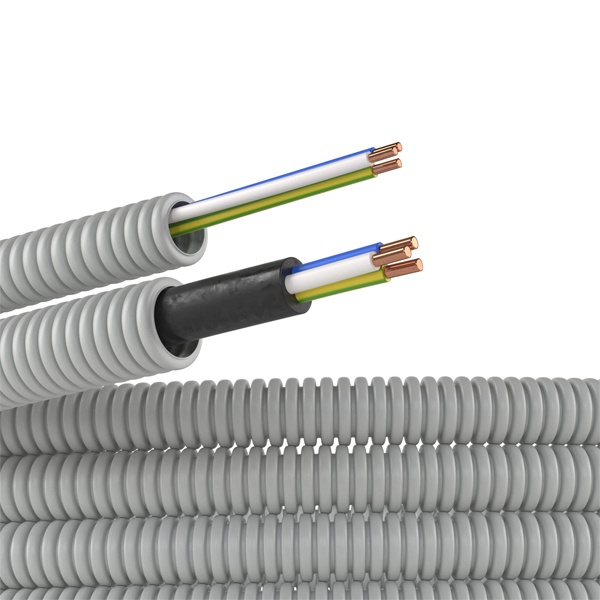 Гофра ПВХ DKC 16мм серая с проводом ПуВ 3х2,5 РЭК ГОСТ (50м)