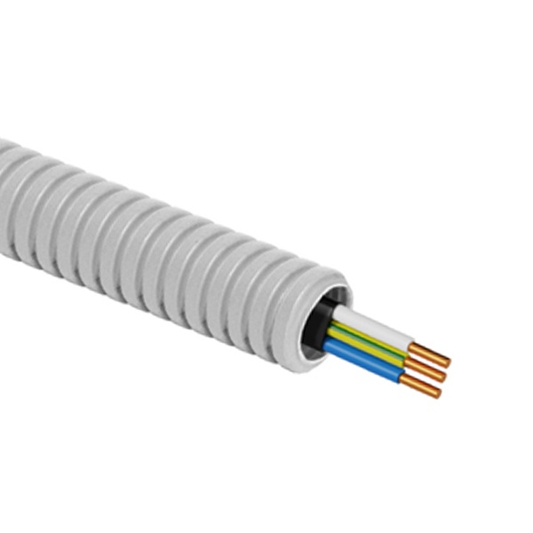 Труба гофрированная ПВХ TDM 20мм серая с кабелем ВВГ-Пнг(А)-LS 3х2,5ок(N,PE) РЭМЗ ГОСТ 50м (гофра для кабеля)