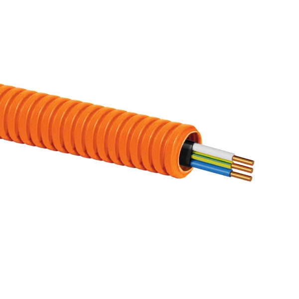 Труба гофрированная ПНД TDM 16мм оранжевая с кабелем ВВГ-Пнг(А)-LS 3х1,5ок(N,PE) РЭМЗ ГОСТ 50м (гофра для кабеля)