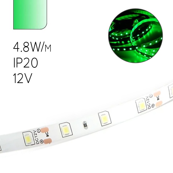 Лента светодиодная TDM SMD2835 60 LED/m 4,8 W/m зелёный 12V IP20 (5 метров)