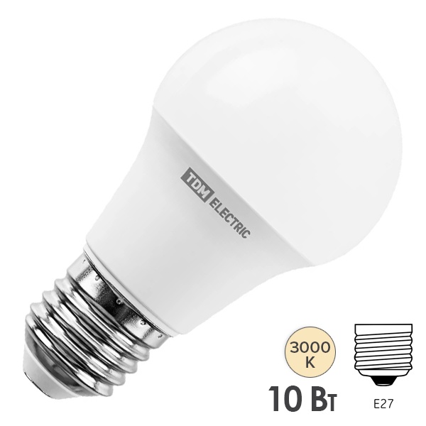Лампа светодиодная TDM A60 10W 3000K 230V E27 тепло-белый свет
