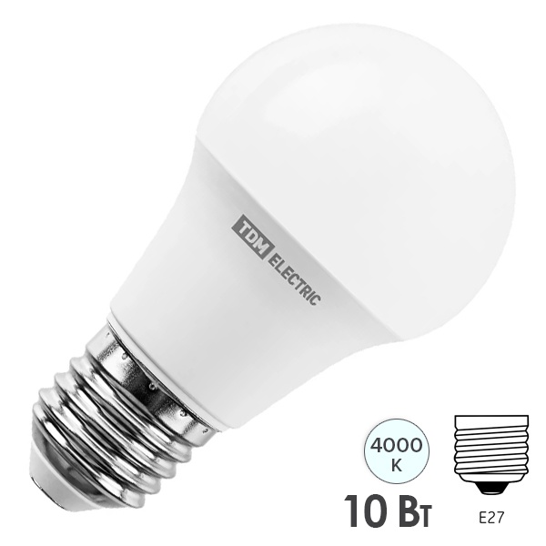 Лампа светодиодная TDM A60 10W 4000K 230V E27 холодный свет
