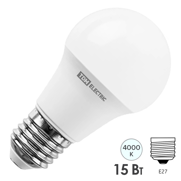 Лампа светодиодная TDM A60 15W 4000K 230V E27 холодный свет