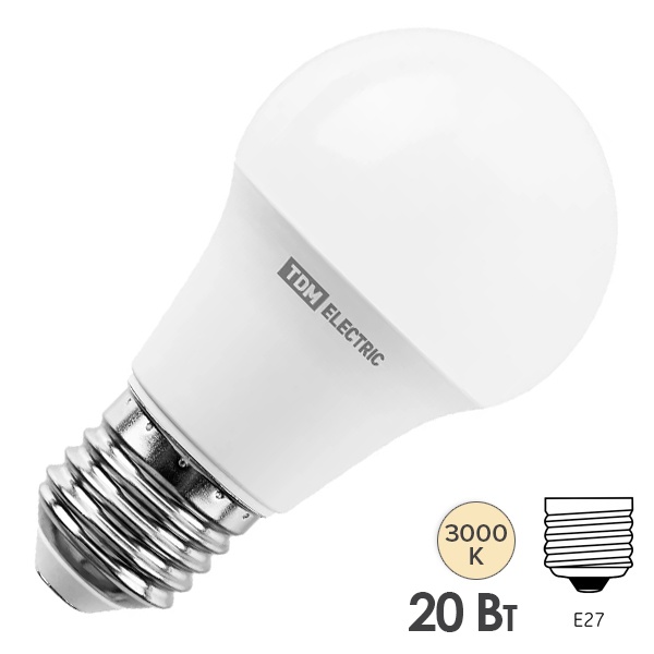 Лампа светодиодная TDM A60 20W 3000K 230V E27 тепло-белый свет