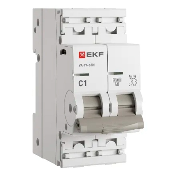 Автоматический выключатель EKF PROxima ВА 47-63N 1А 2P C 4,5кА (автомат электрический)