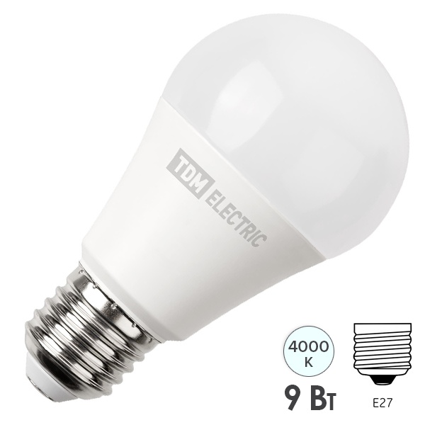 Светодиодная лампа TDM А60 9W 4000K 230V E27 (с датчиком освещенности и движения 6m)