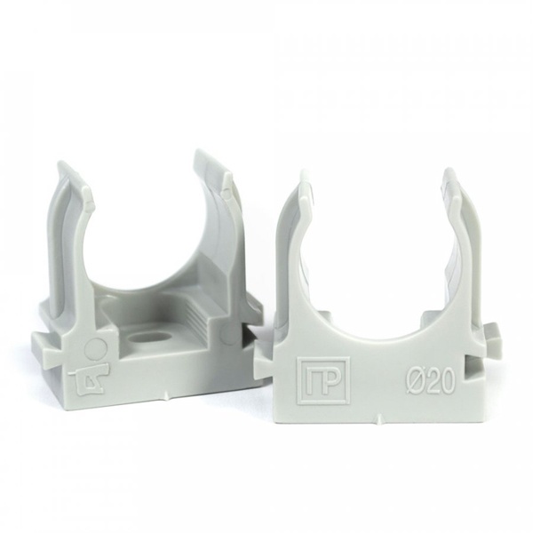 Крепеж-клипса Промрукав для труб d20 мм под монтажный пистолет, в гофроящике [1200шт/короб] серая