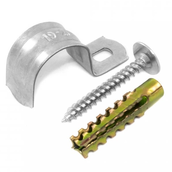 Комплекты для крепления ОКЛ Промрукав 19-20 мм с использованием самореза, дюбеля, скобы СМО [100 шт]