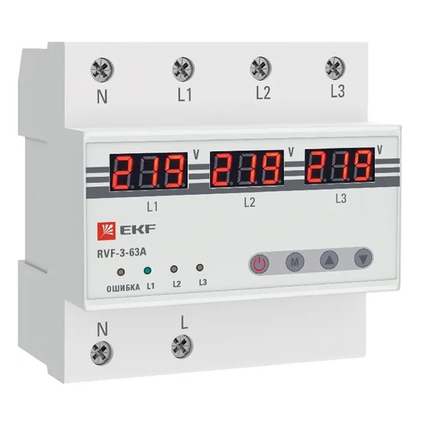 Реле выбора фаз с дисплеем EKF RVF-3-63А