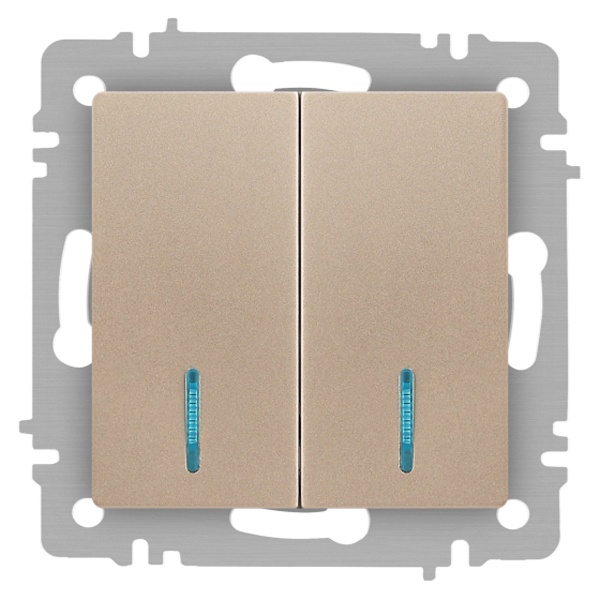 Выключатель двойной с подсветкой Intro Accent 10А-250В IP20 шампань 6-105-04