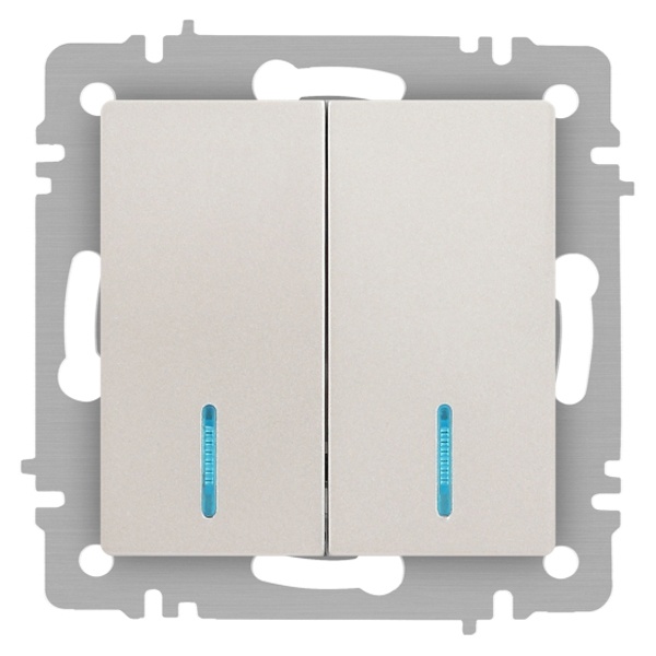 Выключатель двойной с подсветкой Intro Accent 10А-250В IP20 перламутр 6-105-06
