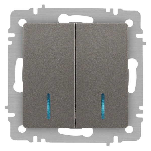 Выключатель двойной с подсветкой Intro Accent 10А-250В IP20 титан 6-105-09