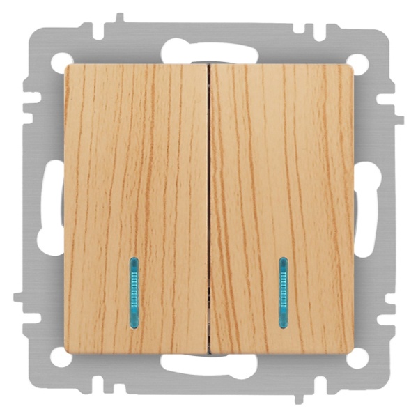 Выключатель двойной с подсветкой Intro Accent 10А-250В IP20 сосна 6-105-11