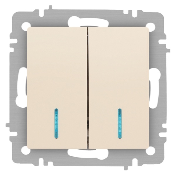 Выключатель двойной с подсветкой Intro Accent 10А-250В IP20 слоновая кость 6-105-02 (бежевый)