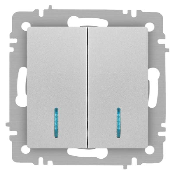 Выключатель двойной с подсветкой Intro Accent 10А-250В IP20 алюминий 6-105-03