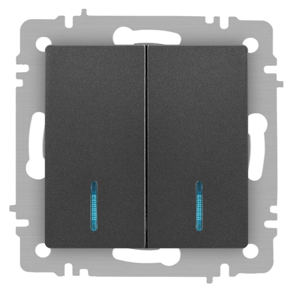 Выключатель двойной с подсветкой Intro Accent 10А-250В IP20 графит 6-105-07