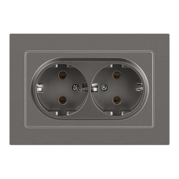 Розетка Intro Accent 2X2P+E Schuko 16А-250В IP20 титан 6-205-09